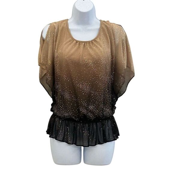 Dressbarn Tops - Dressbarn Women's Gold Ombre Glitter Blouse Size S Flutter Sleeve